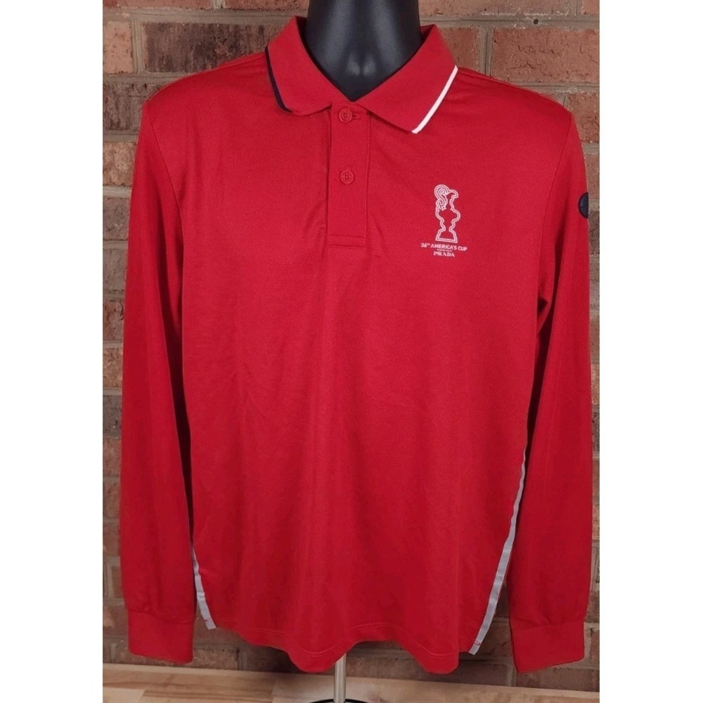 North Sails 36th America's Cup X Prada Polo Shirt Mens M Red Long Sleeve